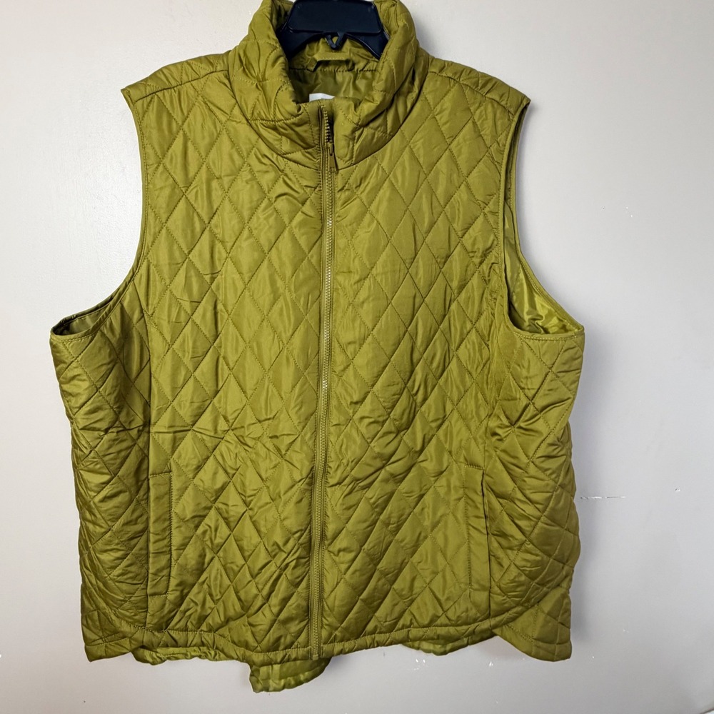 Maurices Womens Quilted Puffer Vest 3X Yellow Olive Green Diamond Zip Up Vest